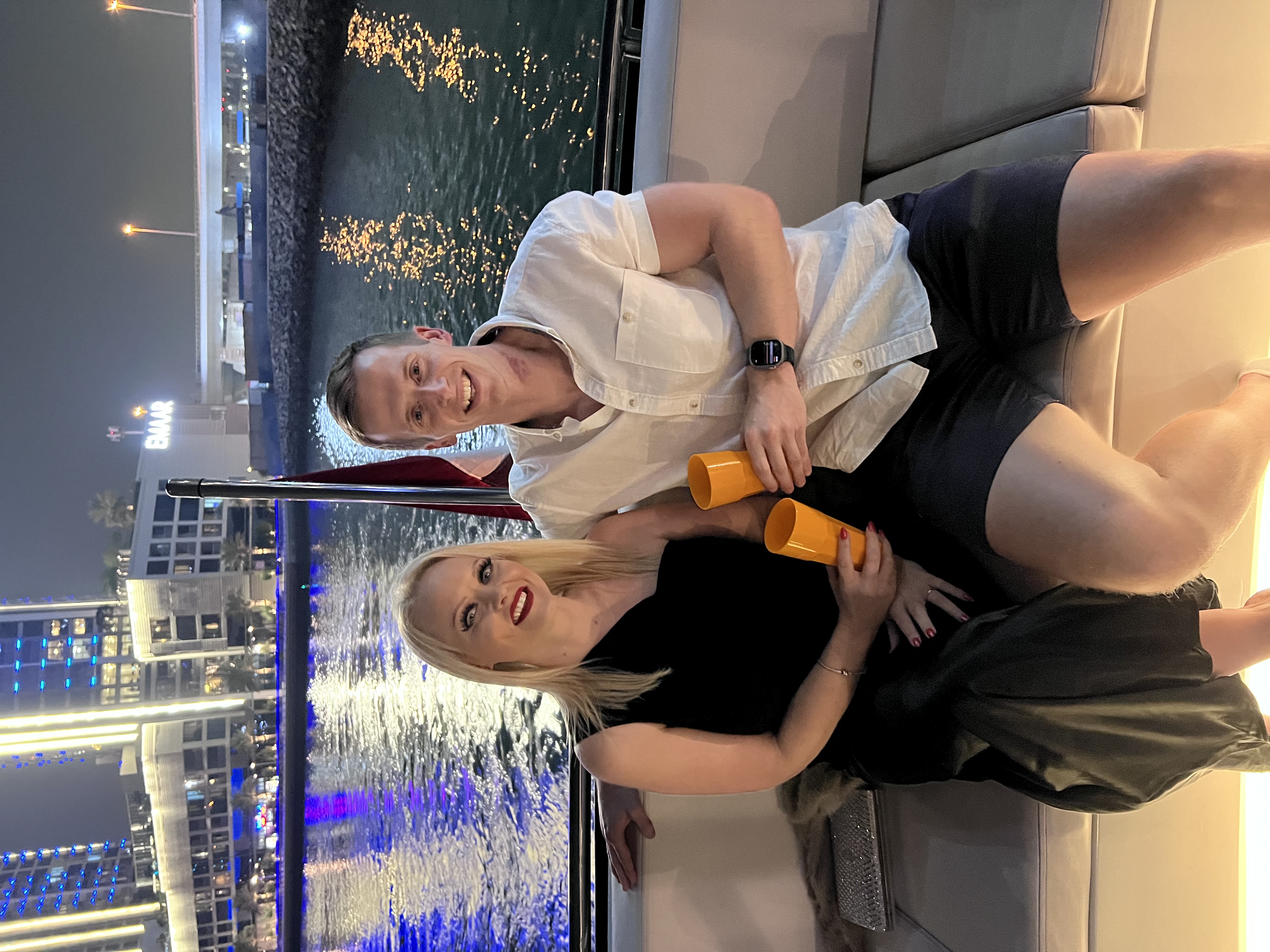 Sam and Gemma on a yacht in Dubai Marina