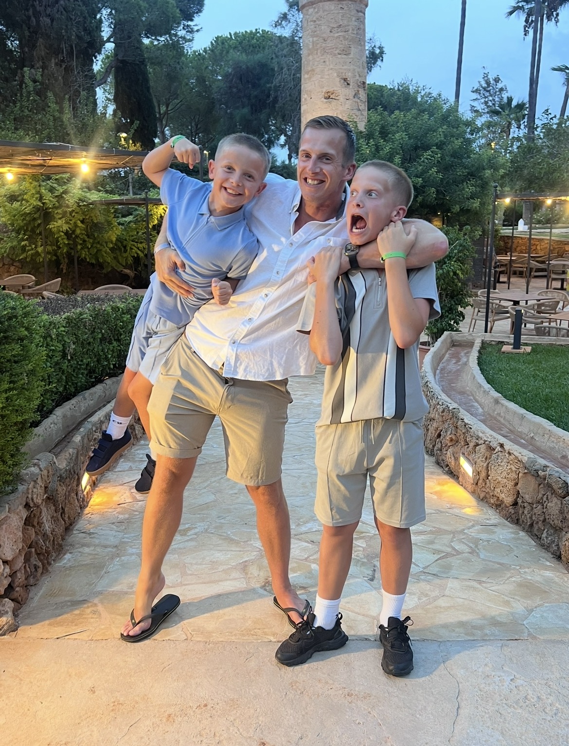 Sam with boys on holiday