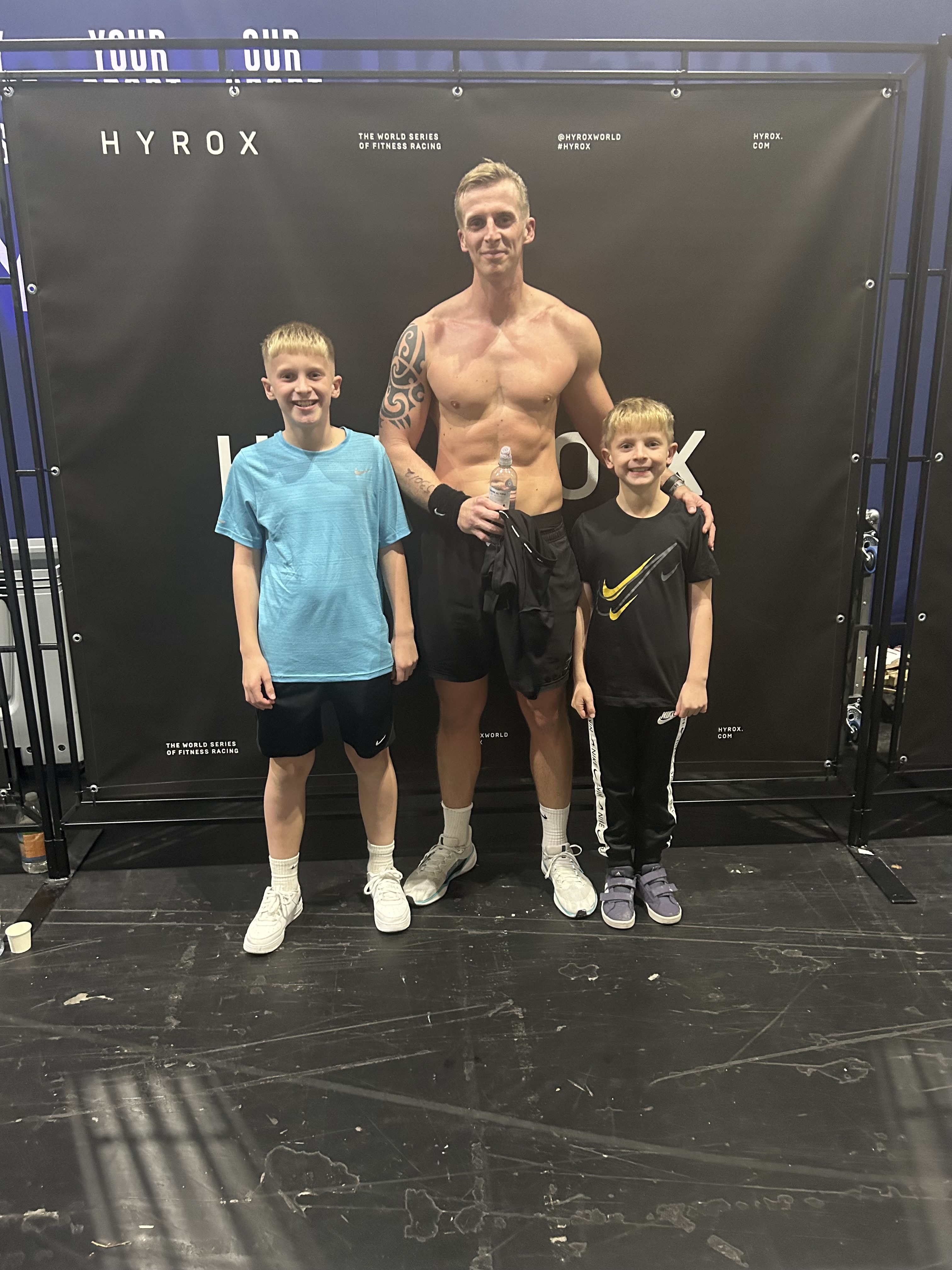 Sam Everingham with Jack and Billy after Hyrox Birmingham
